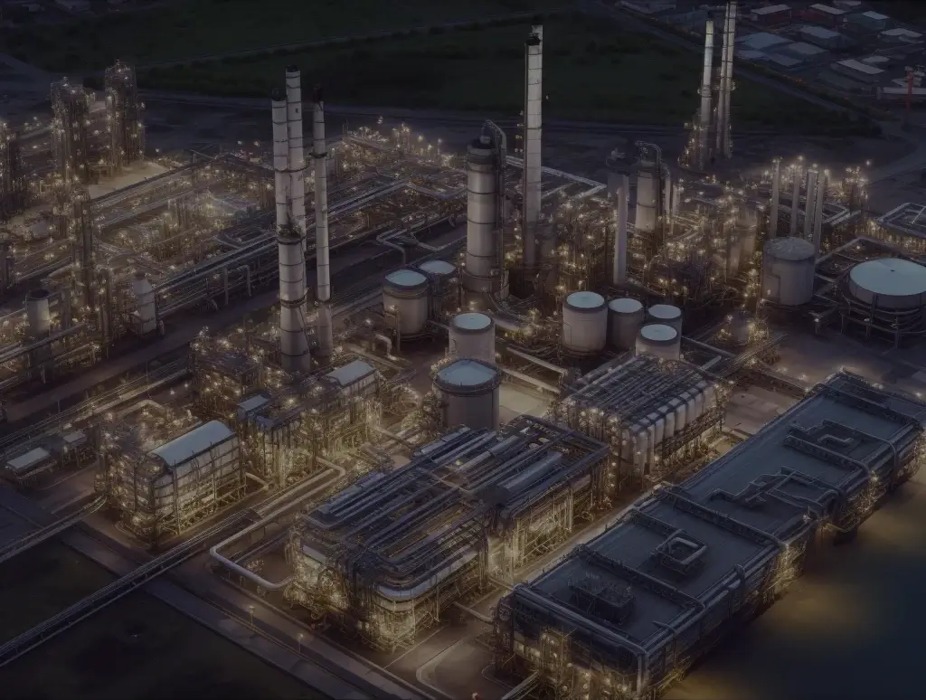 Vogelperspektive auf eine Fabrik bei Nacht