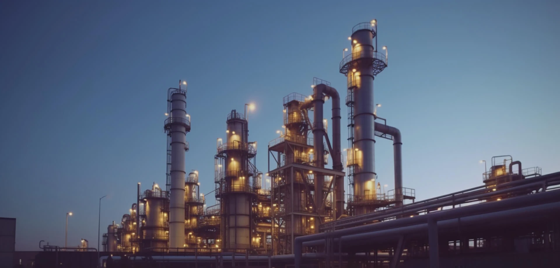 Blick auf eine Fabrik bei Dämmerung